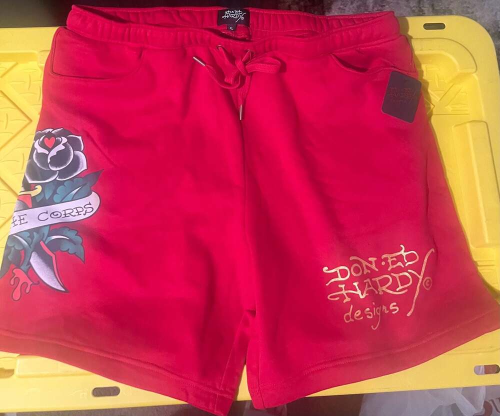 Brand new Ed Hardy Men's Red Graphic Logo Sweat Shorts Size XL